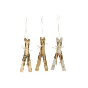 HANGER SKIS METAL WHITE/BEIGE ASSORTMENT OF 3