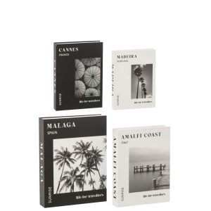 SET OF 4 BOX BOOK PAPER WHITE/BLACK