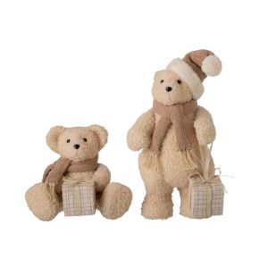 BEAR WITH GIFT FABRIC BEIGE SMALL ASSORTMENT OF 2