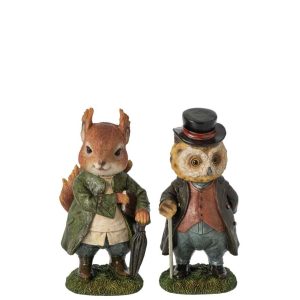 SQUIRREL OWL + SUIT POLYRESIN MULTI ASSORTMENT OF 2