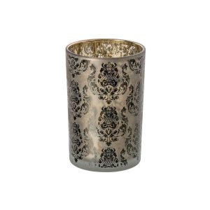TEALIGHT HOLDER FLOWERS GLASS KHAKI GREEN/GOLD LARGE