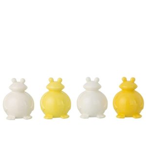 FROG PORCELAIN WHITE/YELLOW LARGE ASSORTMENT OF 4