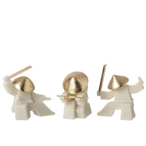 FIGURINE MARTIAL ART RESIN WHITE/GOLD ASSORTMENT OF 3