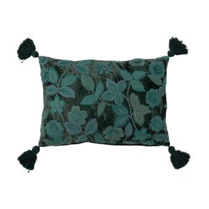 CUSHION LEAVES RECTANGLE VISCOSE DARK GREEN/TURQUOISE