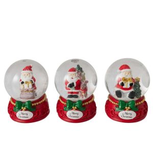 WATER GLOBE SANTA CLAUS POLYRESIN GREEN/RED LARGE ASSORTMENT OF 3