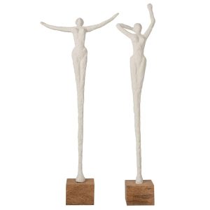 LADY ON BASE POSE POLYRESIN NATURAL/WHITE ASSORTMENT OF 2