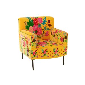 ARMCHAIR FLOWERS EMBROIDERY VELVET YELLOW