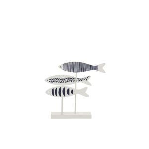 FISH ON BASE MIXED PATTERN MDF BLUE/WHITE SMALL