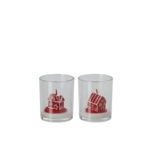 CANDLE HOUSE IN GLASS PARAFFIN CHRISTMAS RED ASSORTMENT OF 2