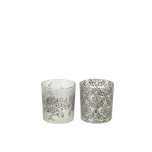 TEALIGHT HOLDER FLOWERS GLASS KHAKI GREEN SMALL ASSORTMENT OF 2
