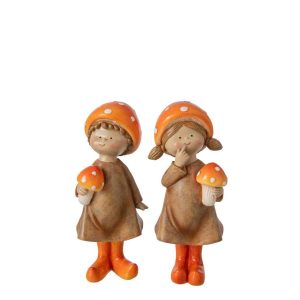 BOY/GIRL MUSHROOM POLYRESIN BEIGE/ORANGE LARGE ASSORTMENT OF 2