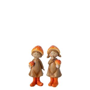 BOY/GIRL MUSHROOM POLYRESIN BEIGE/ORANGE SMALL ASSORTMENT OF 2