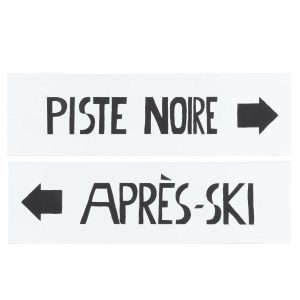 PLACARD DIRECTION PISTE NOIRE/APRES-SKI WOOD BLACK/WHITE ASSORTMENT OF 2