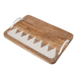 DECORATIVE TRAY ENGRAVED MANGO WOOD NATURAL/WHITE