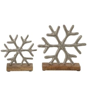 SET OF 2 SNOWFLAKE ON BASE ALUMINIUM OFF-WHITE/NATURAL
