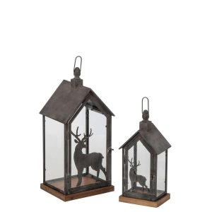 SET OF 2 LANTERN METAL BROWN