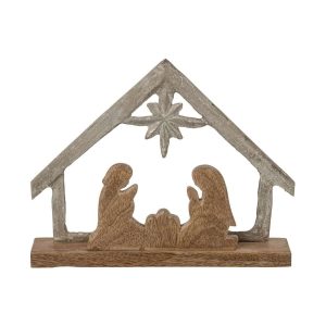 NATIVITY ON BASE MANGO WOOD OFF-WHITE/NATURAL LARGE