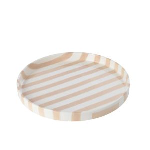 PLATE STRIPED STONEWARE LIGHT BEIGE/WHITE LARGE