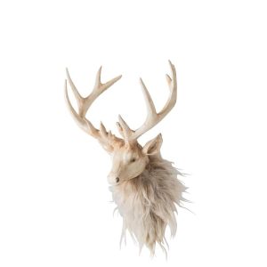 WALL OBJECT REINDEER HEAD POLYRESIN LIGHT BEIGE SMALL