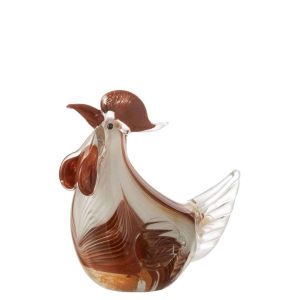 PAPERWEIGHT CHICKEN LAYERS GLASS WHITE/BROWN/OCHRE