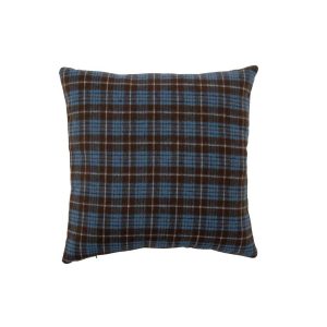 CUSHION CHECKERED POLYESTER BLUE/DARK BROWN