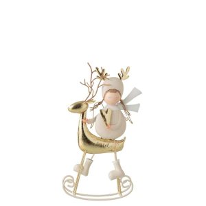 CHILD REINDEER WITH SKIS METAL WHITE/GOLD