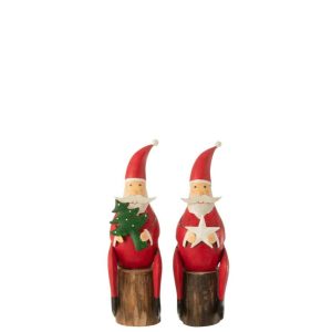 SANTA TREE STAR ON STAND IRON/WOOD RED ASSORTMENT OF 2