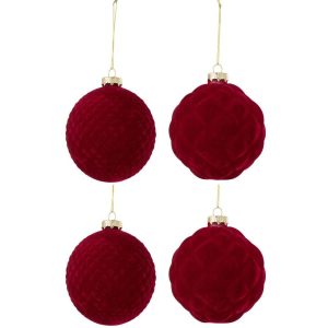 BOX OF 4 CHRISTMAS BAUBLE 2+2 VELVET RED LARGE
