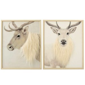 PAINTING DEER MDF OFF-WHITE ASSORTMENT OF 2