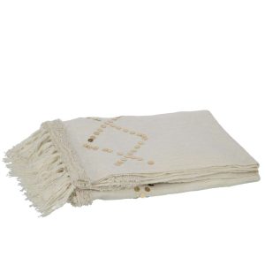 PLAID DIAMONDS+FRINGES COTTON/SEQUIN WHITE/GOLD