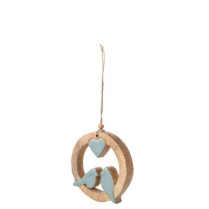 HANGER BIRDS + HEART MANGO WOOD NATURAL/TURQUOISE SMALL