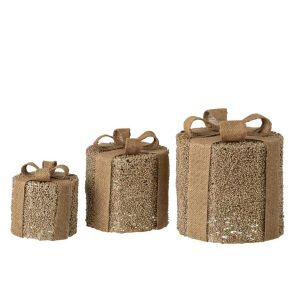 SET OF 3 GIFT GLITTERS IRON GOLD/NATURAL