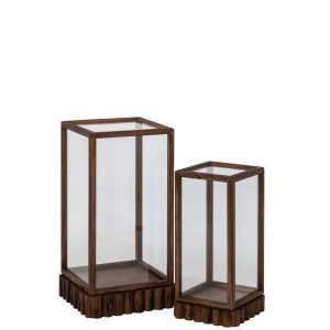 SET OF 2 DECO DISPLAY BOX RECTANGLE FIR WOOD BROWN