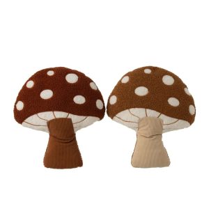 CUSHION MUSHROOM POLYESTER BROWN ASSORTMENT OF 2