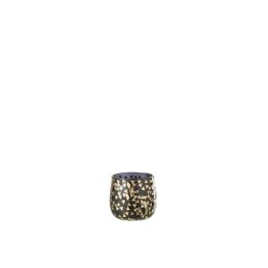 TEALIGHT HOLDER TRIANGLE GLASS BLACK/GOLD SMALL