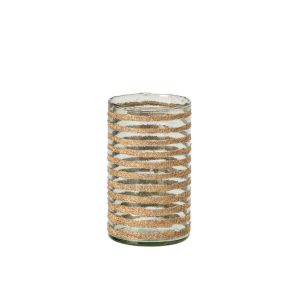 CANDLE HOLDER LEO CYLINDER STRIPED GLASS GOLD/TRANSPARENT MEDIUM