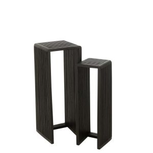 SET OF 2 SIDE TABLES CUBIC RECYCLE TEAK BLACK