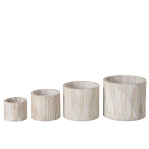 SET OF 4 FLOWERPOT WOOD OFF-WHITE