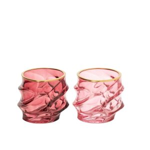 DRINKING GLASS GOLDEN RIM RELIEF GLASS BURGUNDY/LIGHT PINK ASSORTMENT OF 2