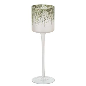 TEALIGHT HOLDER ON BASE GLASS DARK GREEN/TRANSPARENT LARGE