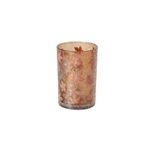 CANDLE HOLDER LEAVES GLASS APRICOT/TERRACOTTA LARGE