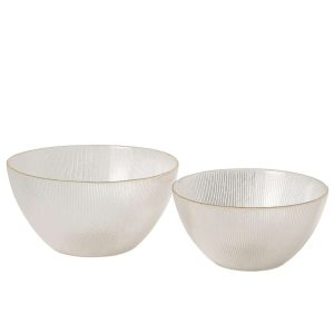 SET OF 2 BOWL STRIPED GLASS TRANSPARENT/GOLD