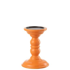CANDLE HOLDER DUMBBEL MANGO WOOD ORANGE