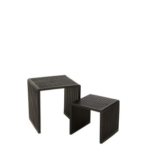 SET OF 2 COFFEE TABLES CUBIC RECYCLE TEAK BLACK