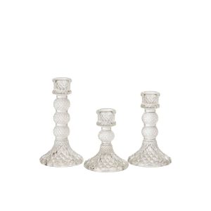 SET OF 3 CANDLE HOLDER BOB GLASS TRANSPARENT