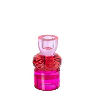 CANDLE HOLDER GLASS CHRISTMAS RED/FUCHSIA SMALL