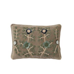 CUSHION FLOWERS + LEAVES RECTANGLE COTTON LIGHT GREEN