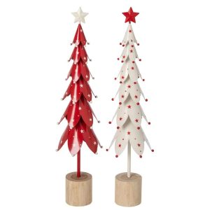 TREE WITH STARS IRON WHITE/CHRISTMAS RED LARGE ASSORTMENT OF 2