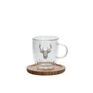 COFFEE CUP + SAUCER DEER GLASS WHITE/NATURAL