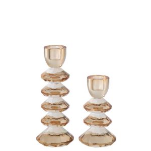 SET OF 2 CANDLE HOLDER GLASS WARM YELLOW